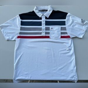 Travis Mathew Polo (Golf) Size L White w/Blue & Red Stripes